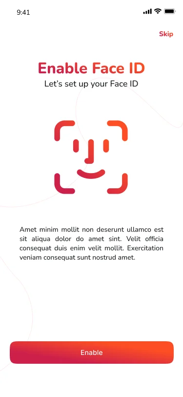 Noble Pay screen inviting the user to enable Face ID